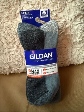 Gildan Men's Short Crew Cushion Socks - Gray & Charcoal (3 Pack)